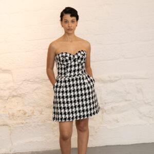 Robe bustier courte pied de coq, avec poches