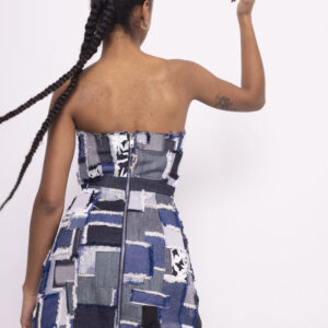 Robe longue bustier en patchwork vu de dos, fermeture éclaire