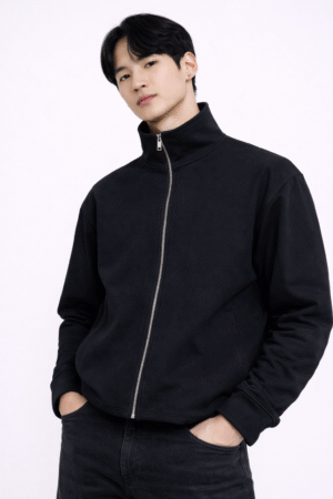 Manteau Noir en Laine avec Motif Texturé