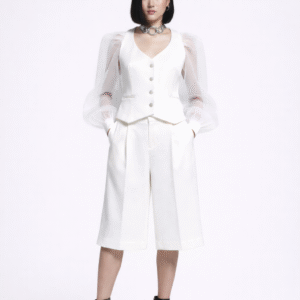 Top Blanc avec Manches Bouffantes en Organza