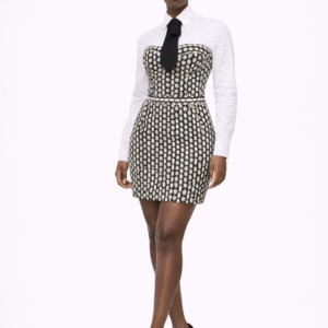 Robe en Tweed Noir et Blanc à Pois