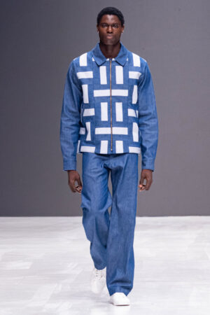 Veste en Patchwork Denim à Motifs Géométriques