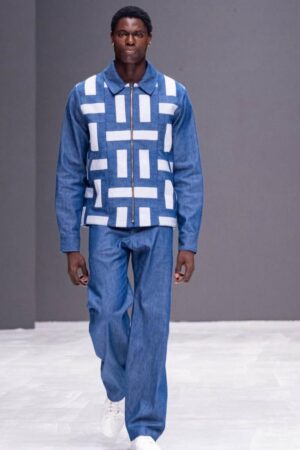 Veste en Patchwork Denim à Motifs Géométriques