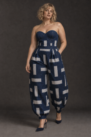 Combinaison Bustier Patchwork à Volume Boule