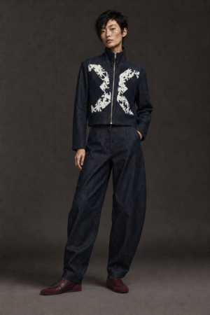 Veste Crop en Denim brut à incrustations